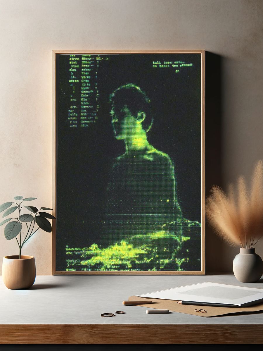 Glitch Portrait Digital Art Poster. — room view 2