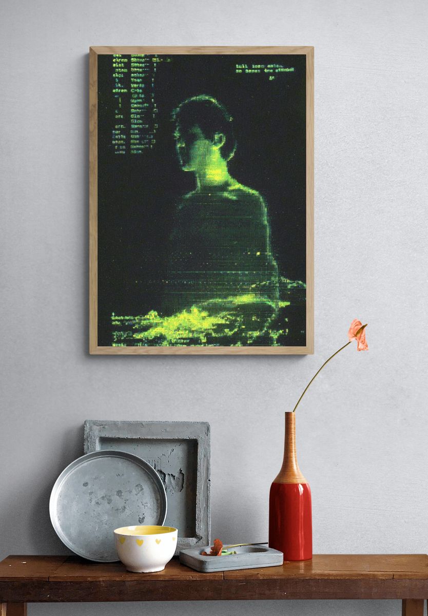 Glitch Portrait Digital Art Poster. — room view 3