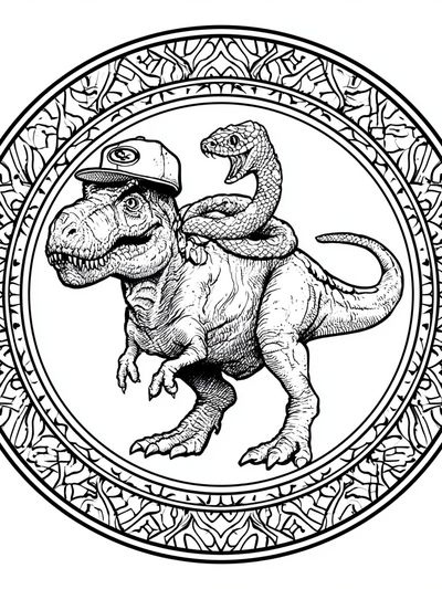 Dinosaur and Snake Line Art Poster.