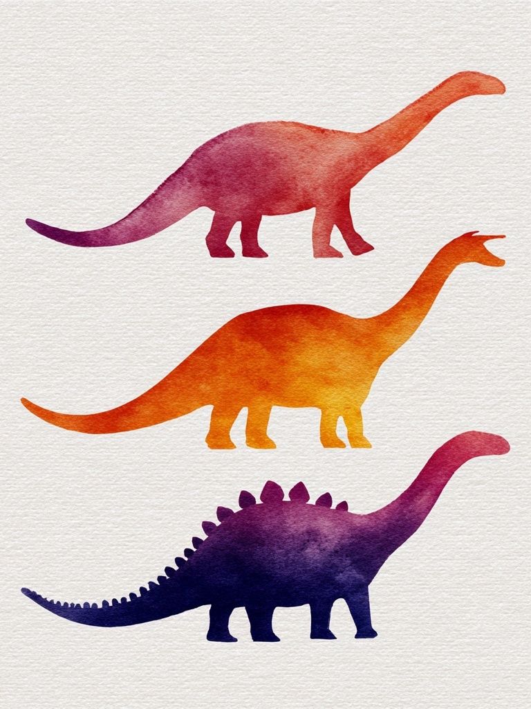 Watercolor Dinosaurs Illustration Print. poster detail