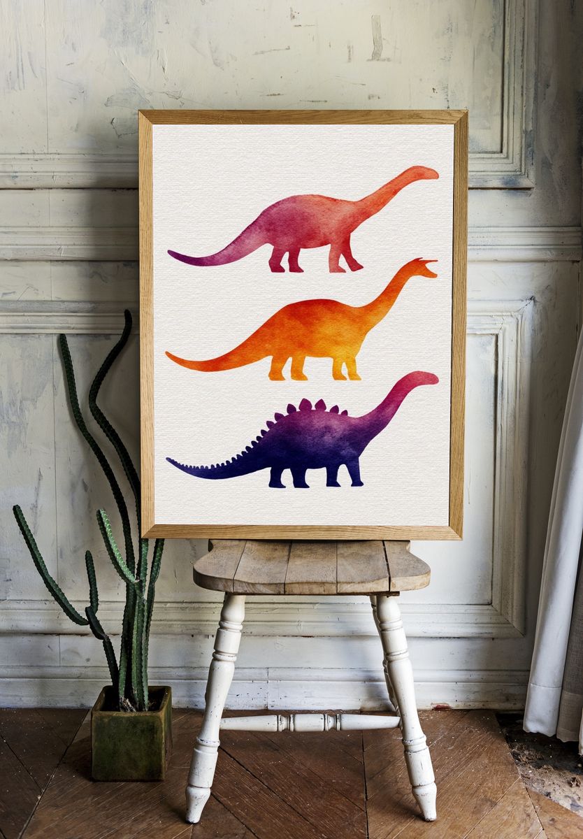 Watercolor Dinosaurs Illustration Print. — room view 1