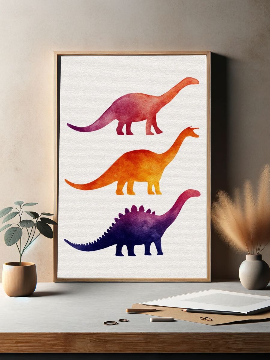 Watercolor Dinosaurs Illustration Print. — room view 2