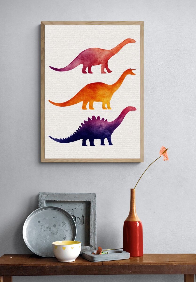 Watercolor Dinosaurs Illustration Print. — room view 3