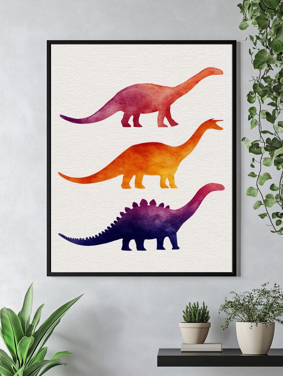 Watercolor Dinosaurs Illustration Print. — room view 4