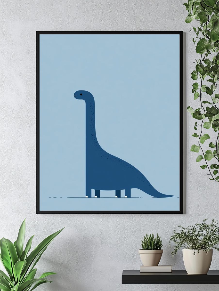 Blue Dinosaur Minimalist Poster. — room view 4
