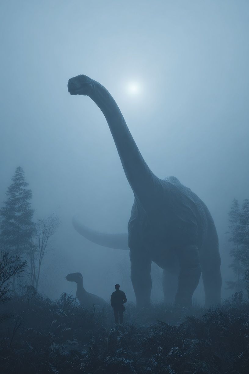Dinosaur Misty Forest Poster. poster detail
