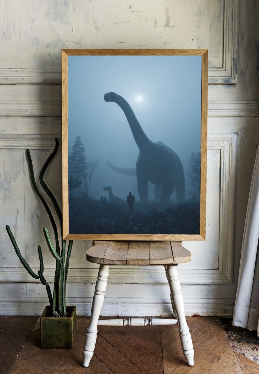 Dinosaur Misty Forest Poster. room preview