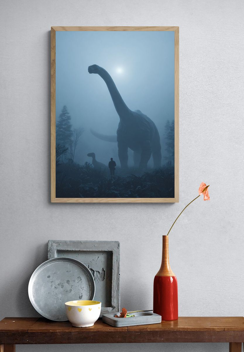 Dinosaur Misty Forest Poster. — room view 3