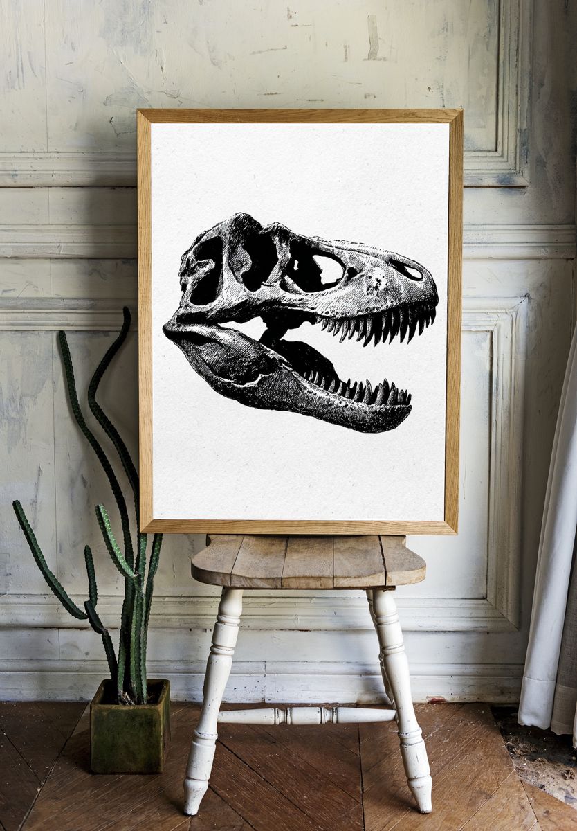 Tyrannosaurus Skull Ink Print. — room view 1