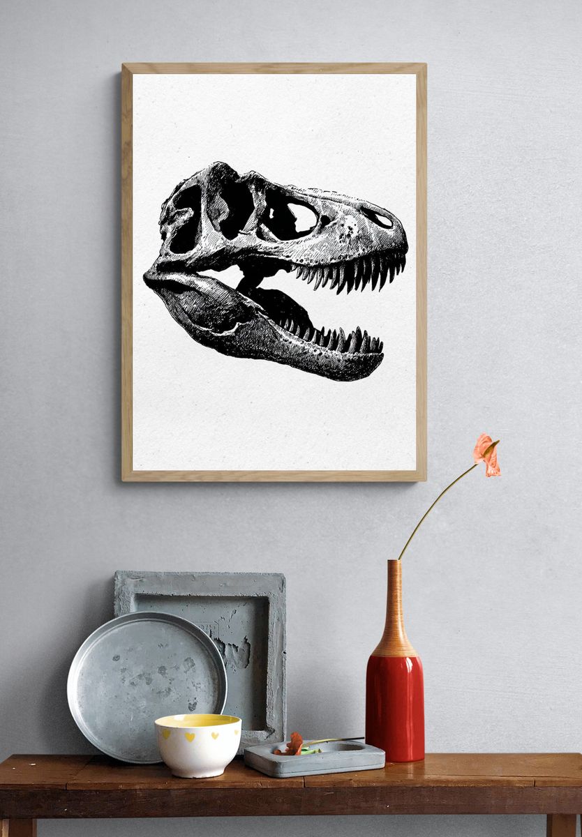 Tyrannosaurus Skull Ink Print. — room view 3