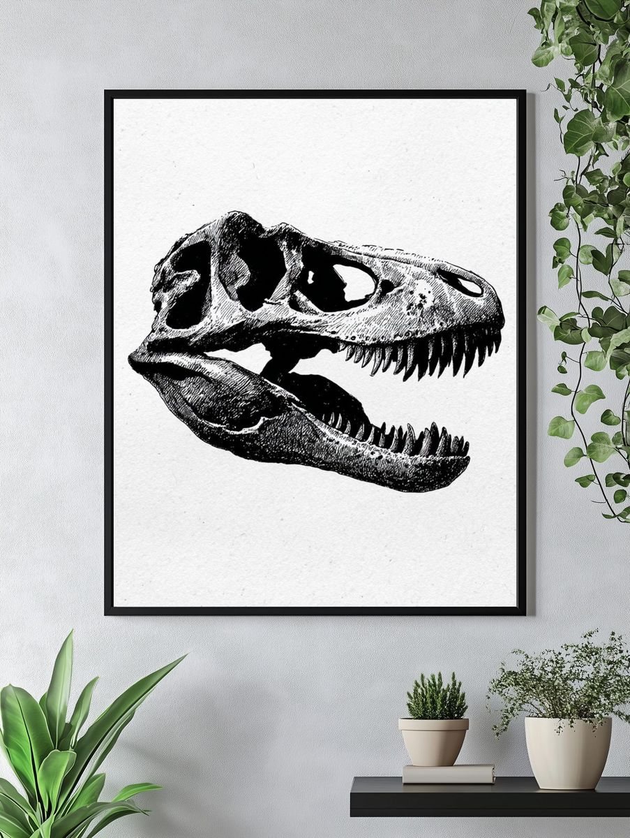 Tyrannosaurus Skull Ink Print. — room view 4