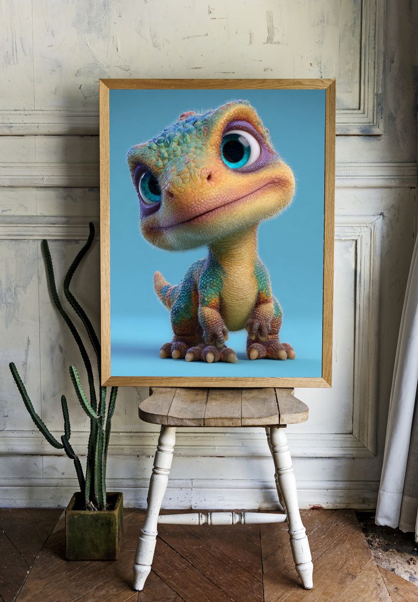 Cute Cartoon Dinosaur — Illustration Print. — room view 1