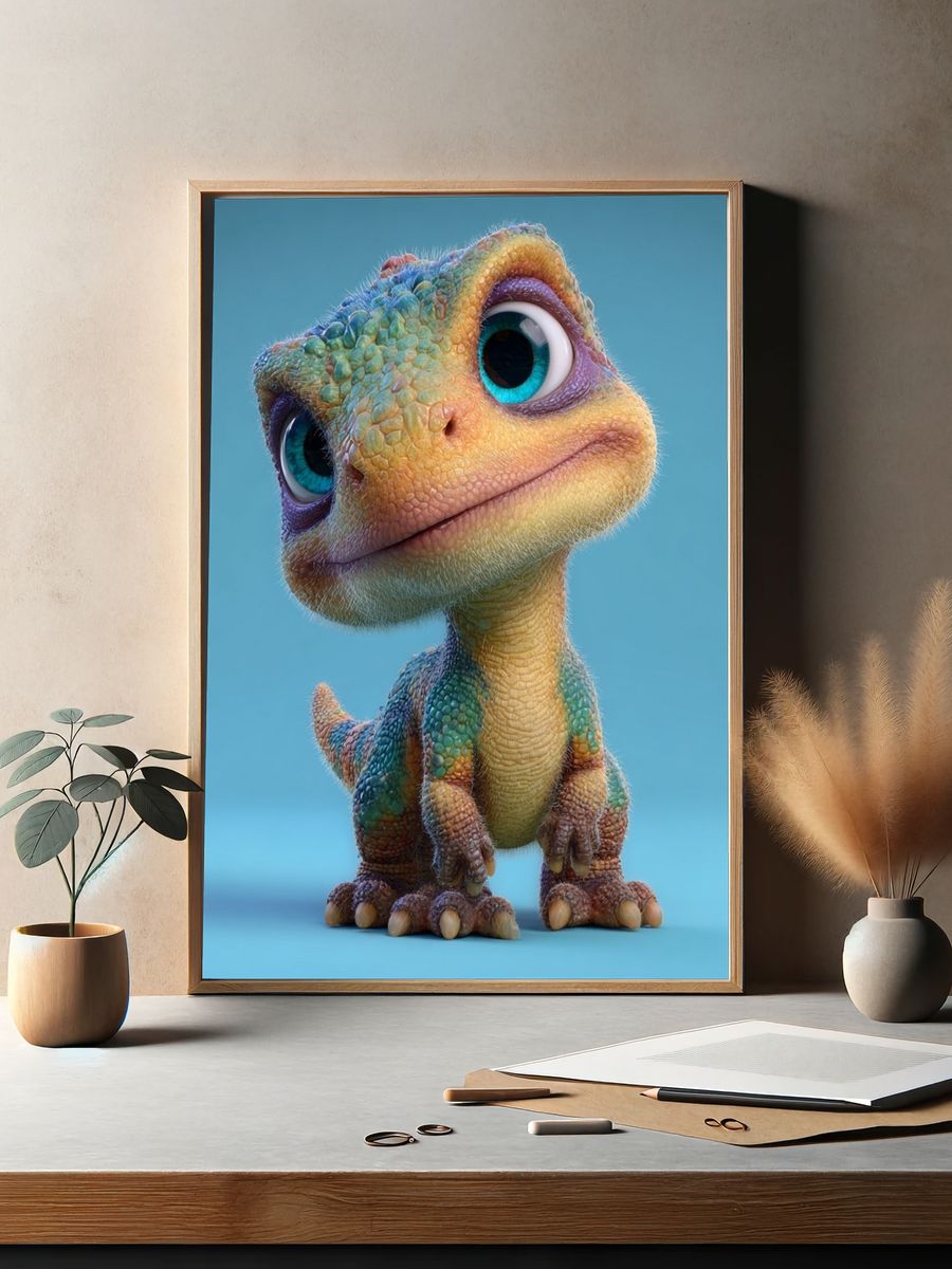 Cute Cartoon Dinosaur — Illustration Print. — room view 2
