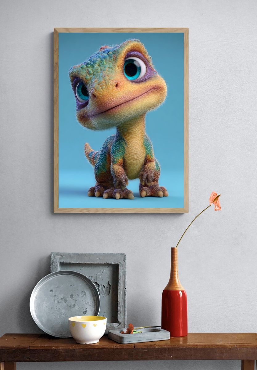 Cute Cartoon Dinosaur — Illustration Print. — room view 3