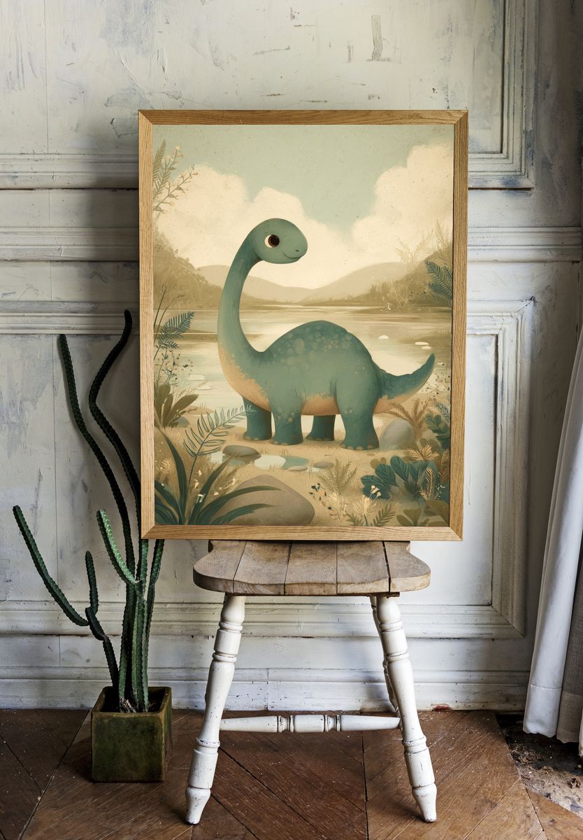 Friendly Dinosaur — Kids Illustration Print. — room view 1