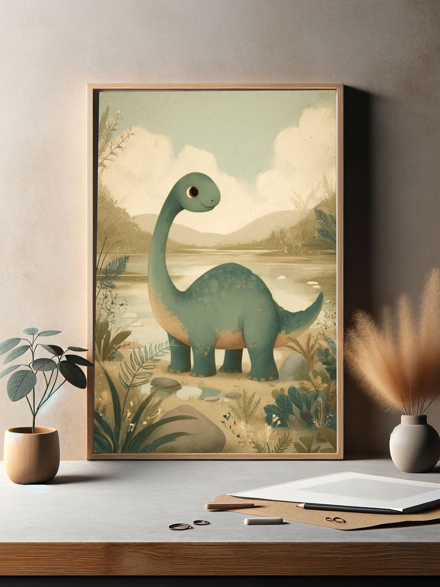 Friendly Dinosaur — Kids Illustration Print. — room view 2
