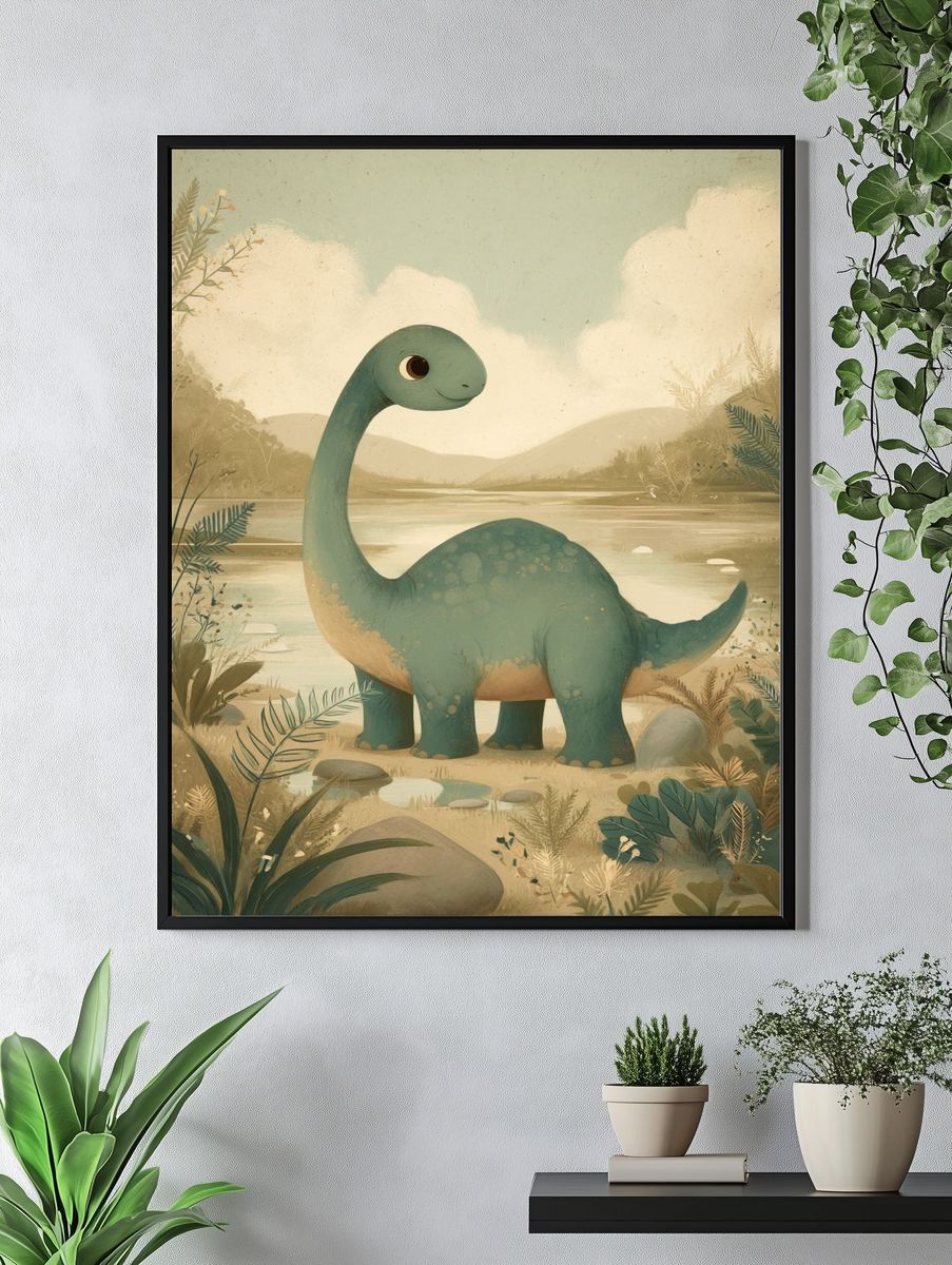 Friendly Dinosaur — Kids Illustration Print. — room view 4