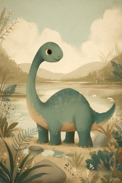 Friendly Dinosaur — Kids Illustration Print. poster print