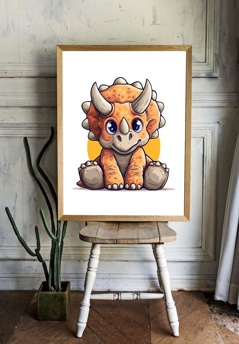 Cute Triceratops Illustration Poster. — room view 1
