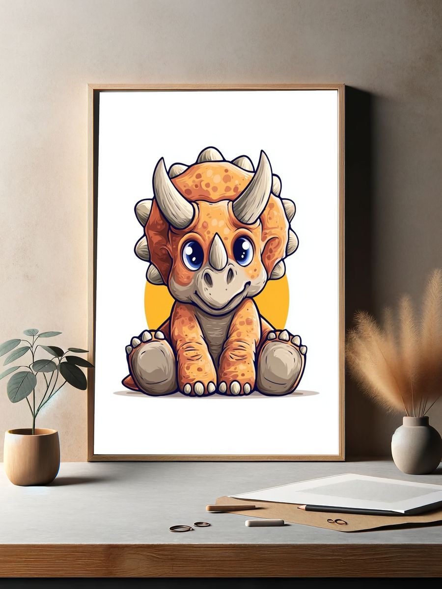 Cute Triceratops Illustration Poster. — room view 2