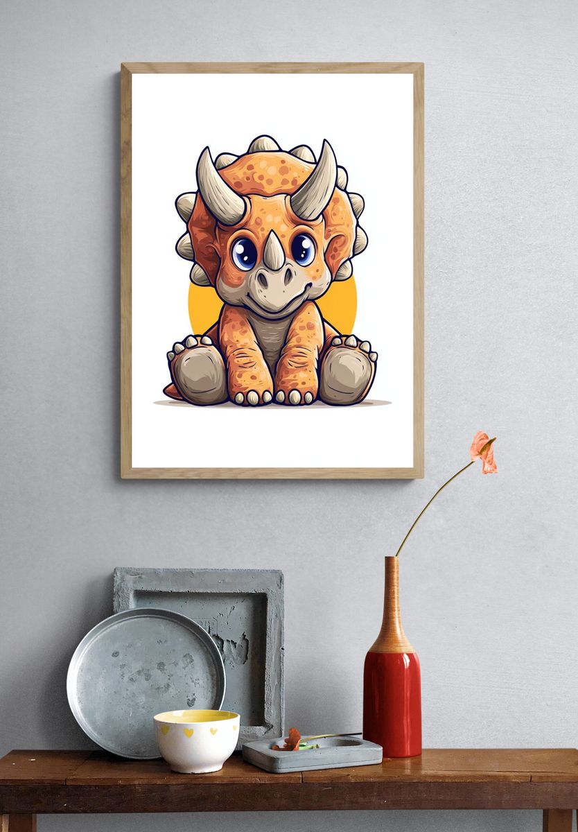 Cute Triceratops Illustration Poster. — room view 3