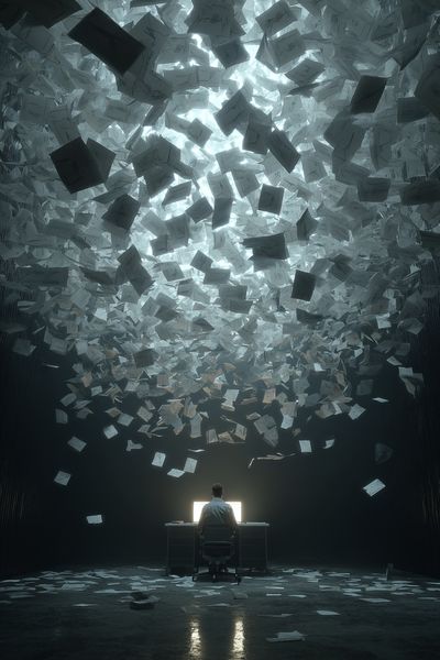 Overwhelmed by Paperwork — Digital Art Print. poster print