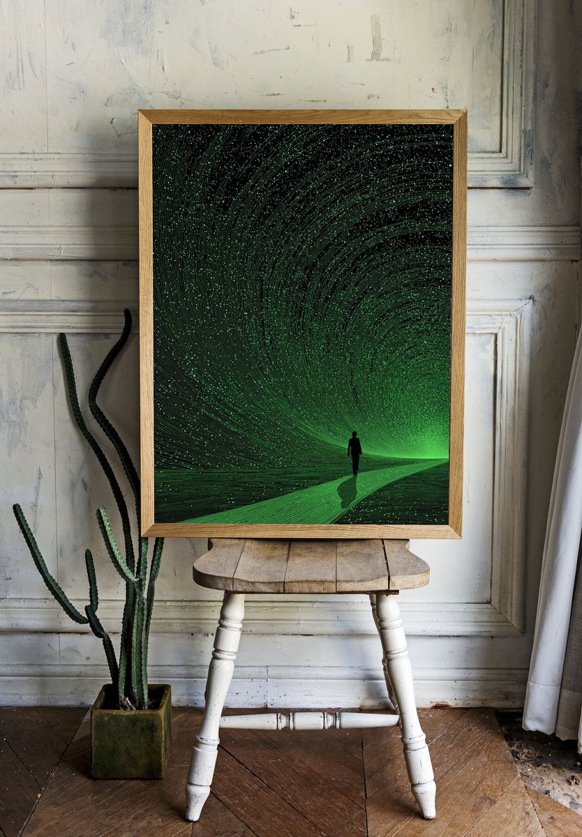 Green Spiral Pathway — Digital Art Print. — room view 1