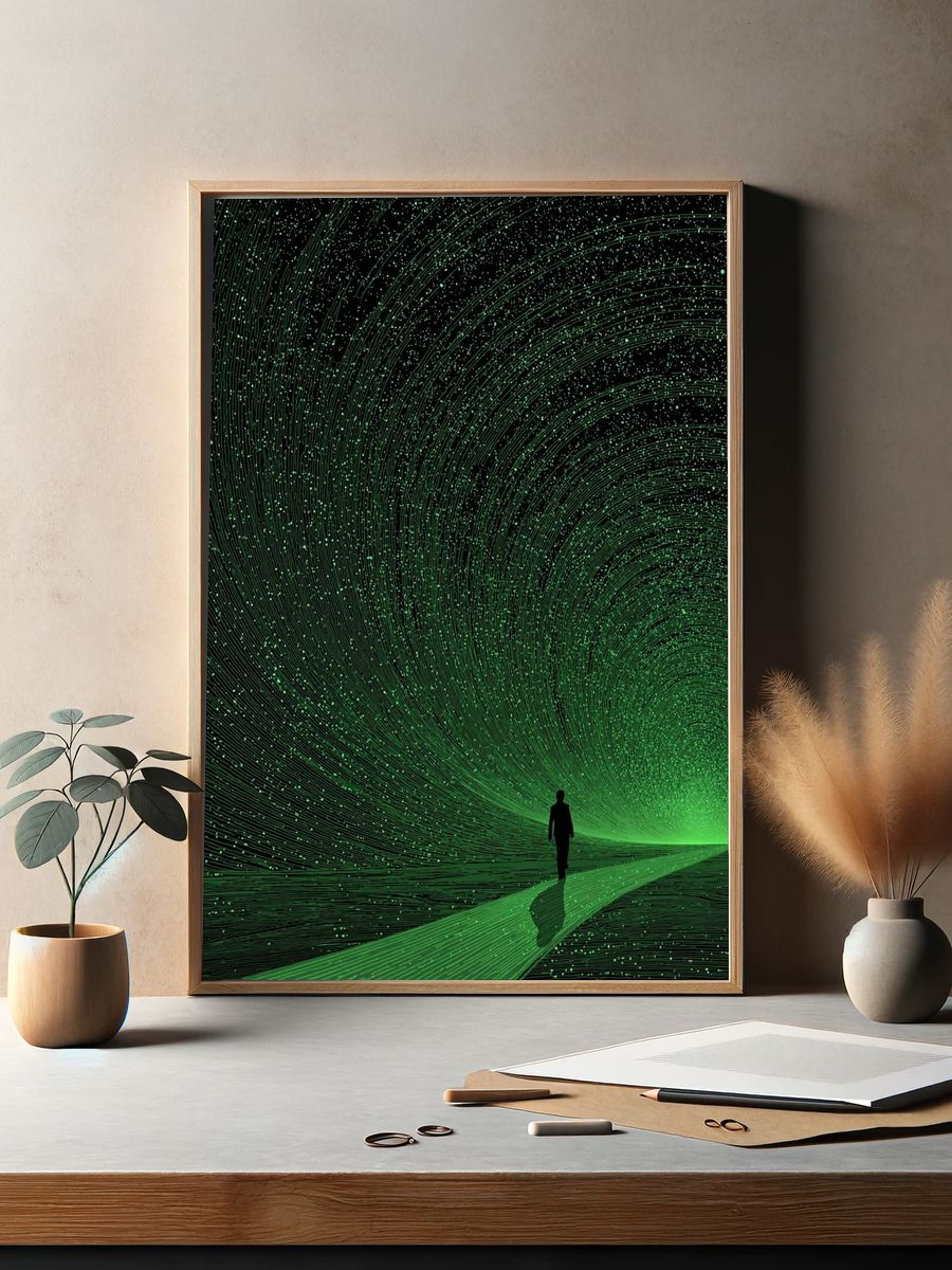 Green Spiral Pathway — Digital Art Print. — room view 2