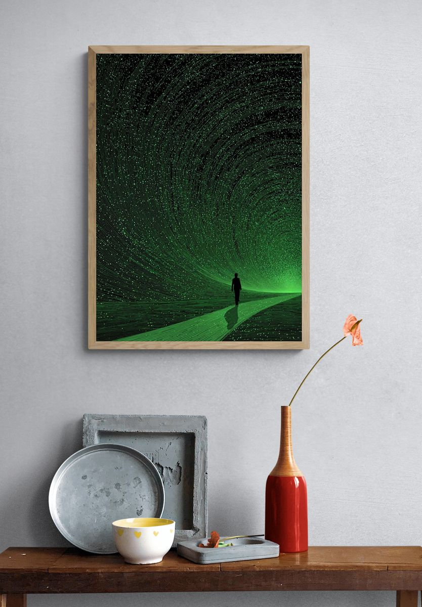 Green Spiral Pathway — Digital Art Print. — room view 3
