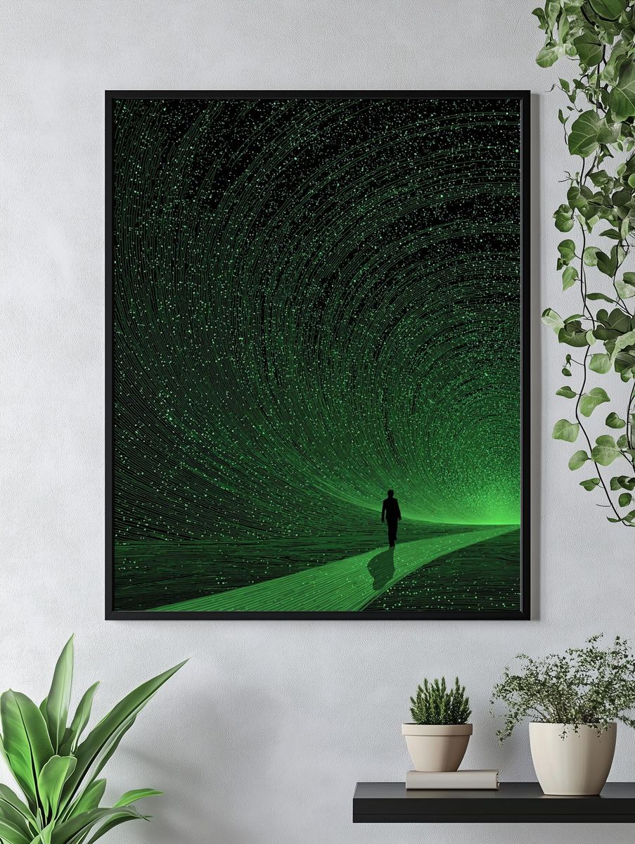 Green Spiral Pathway — Digital Art Print. — room view 4