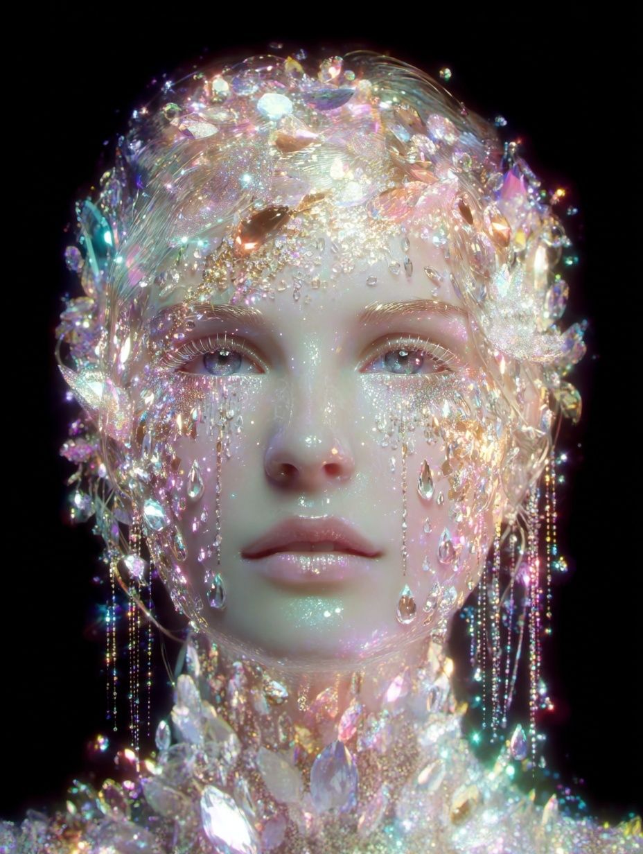 Crystal-Infused Portrait — Digital Art Print. poster — illustration art