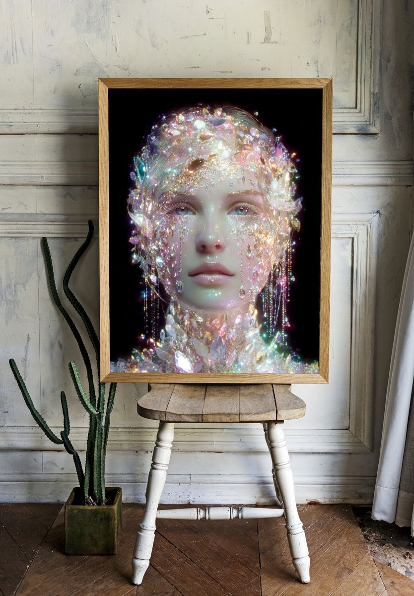 Crystal-Infused Portrait — Digital Art Print. — room view 1