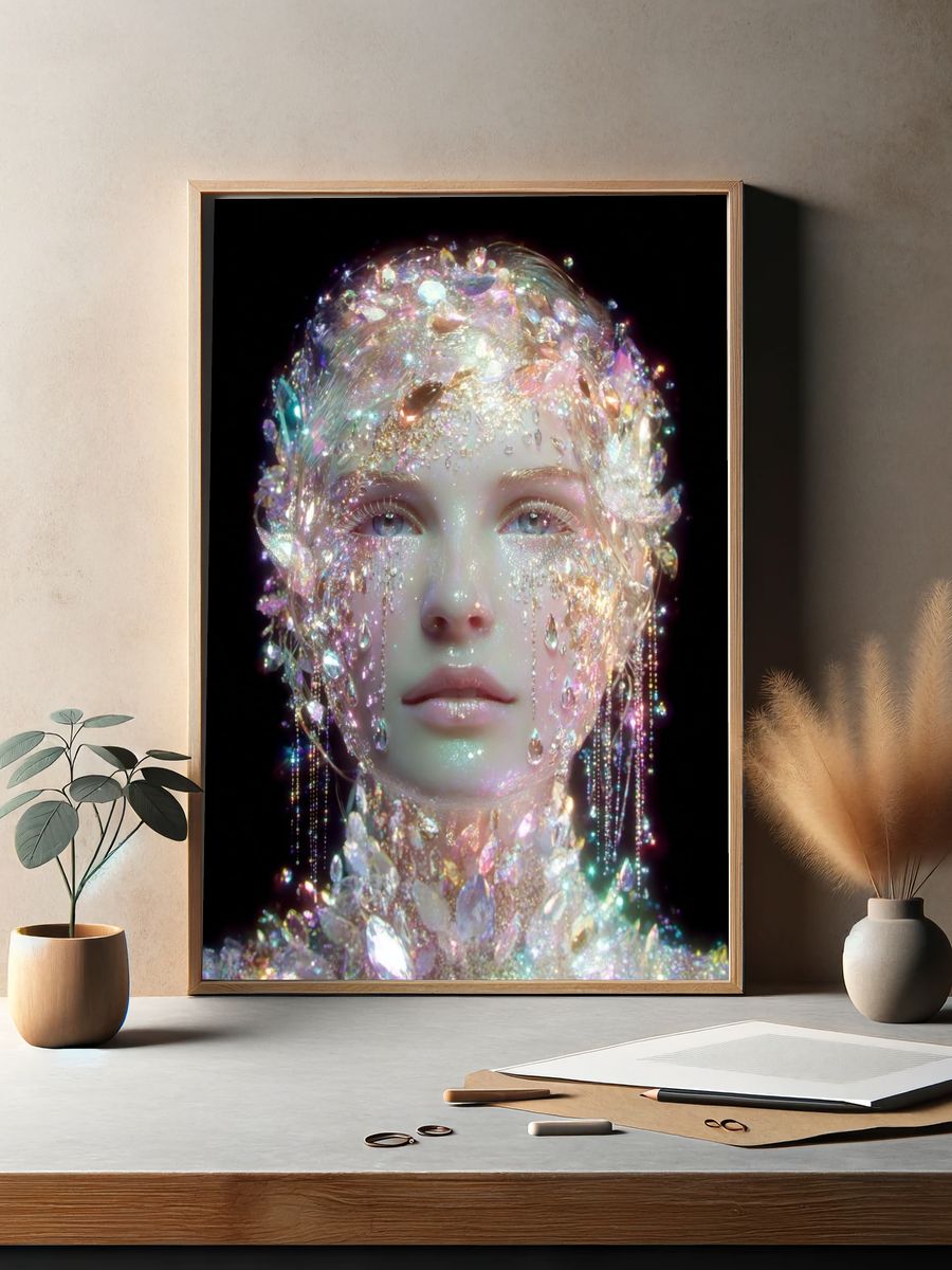 Crystal-Infused Portrait — Digital Art Print. — room view 2