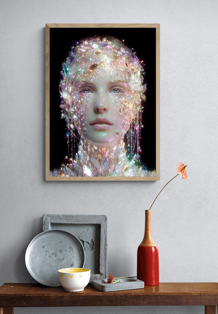 Crystal-Infused Portrait — Digital Art Print. — room view 3
