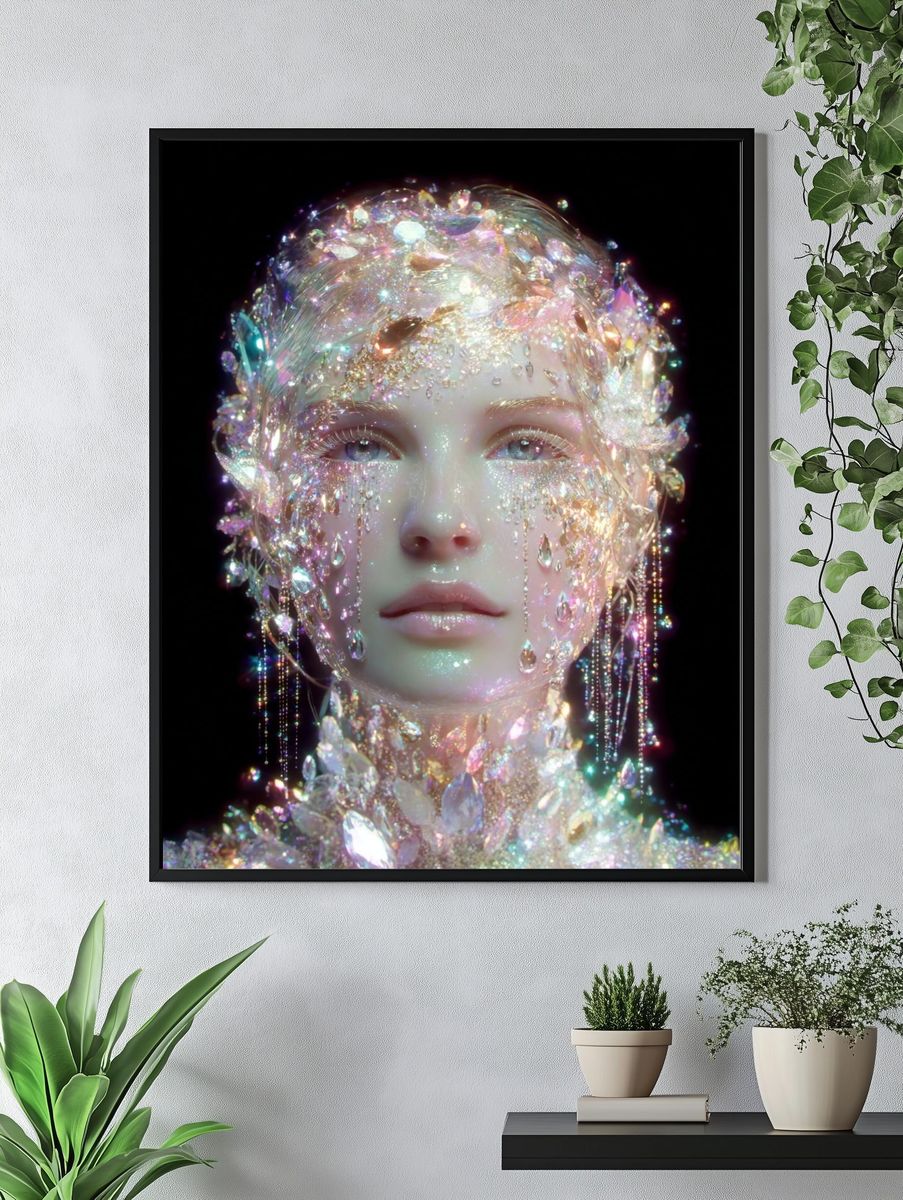 Crystal-Infused Portrait — Digital Art Print. — room view 4