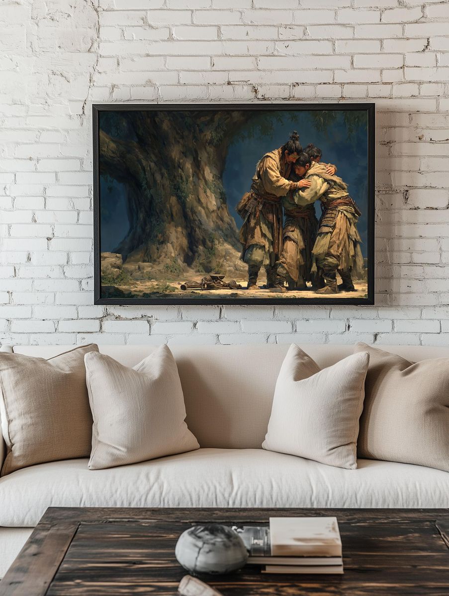 Embrace of Warriors — Digital Art Print. — room view 1