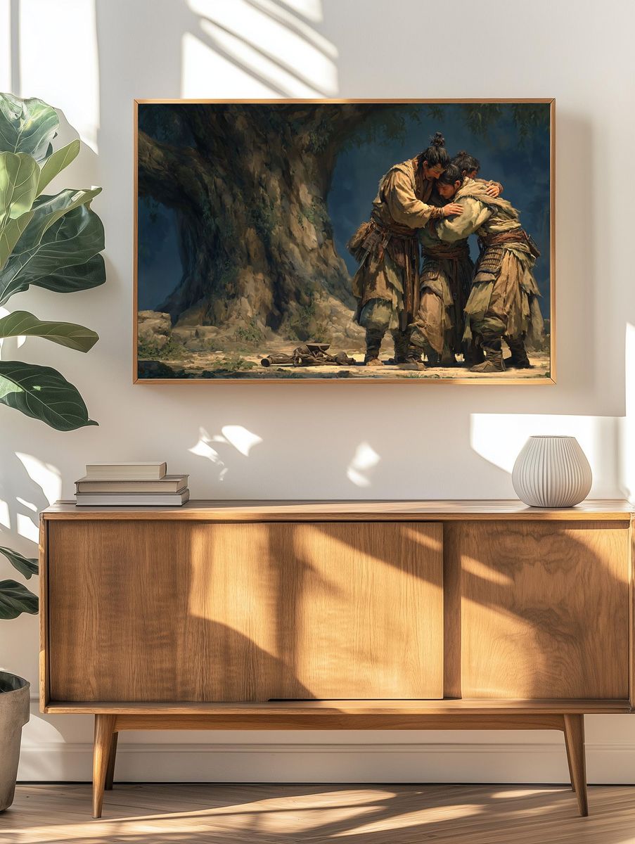 Embrace of Warriors — Digital Art Print. — room view 3