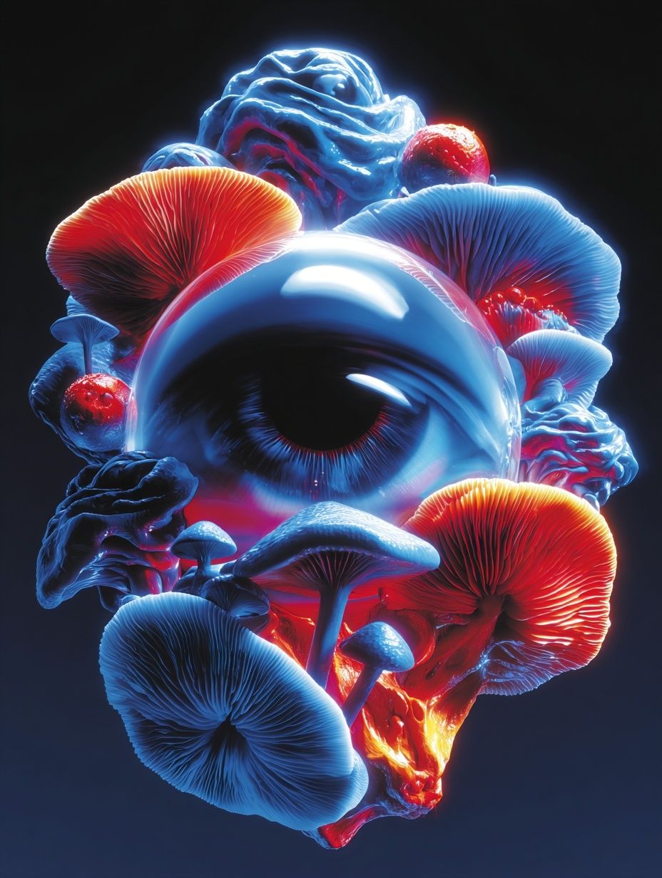 Surreal Eye with Mushrooms — Digital Art Print. poster detail