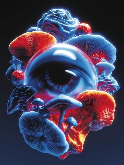 Surreal Eye with Mushrooms — Digital Art Print. poster