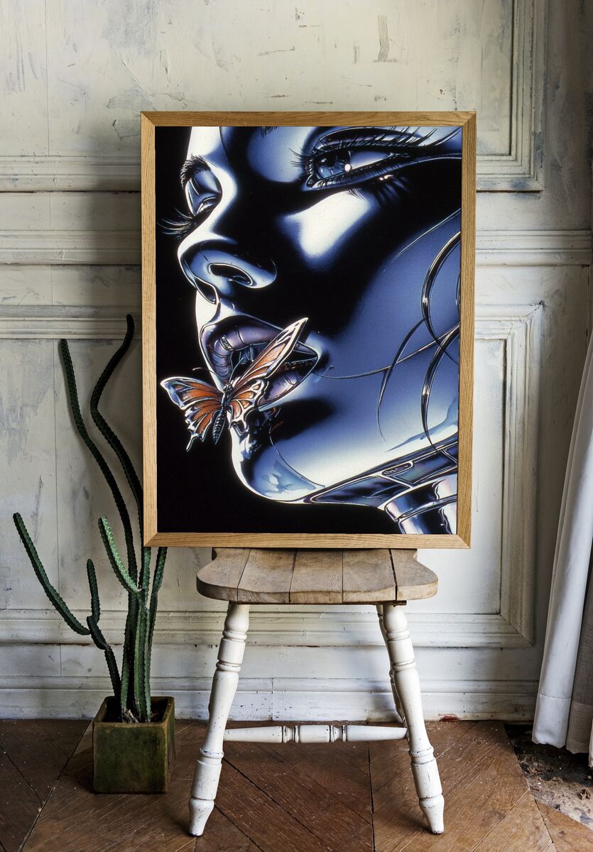 Futuristic Woman with Butterfly — Digital Art Print. — room view 1