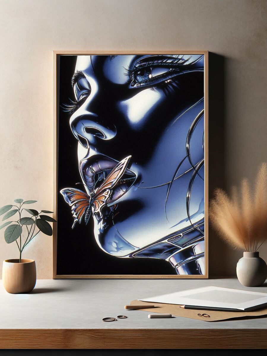 Futuristic Woman with Butterfly — Digital Art Print. — room view 2