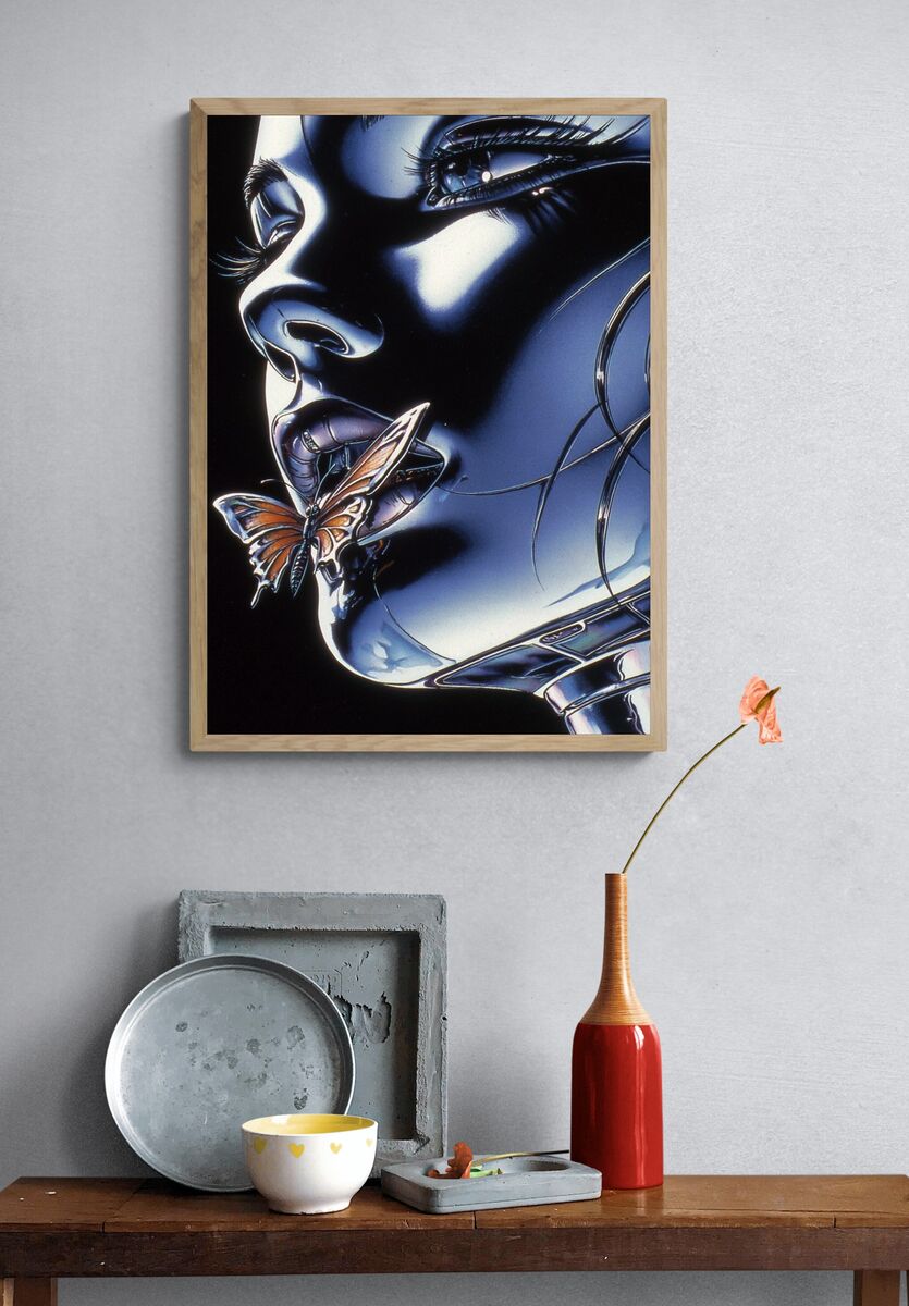 Futuristic Woman with Butterfly — Digital Art Print. — room view 3