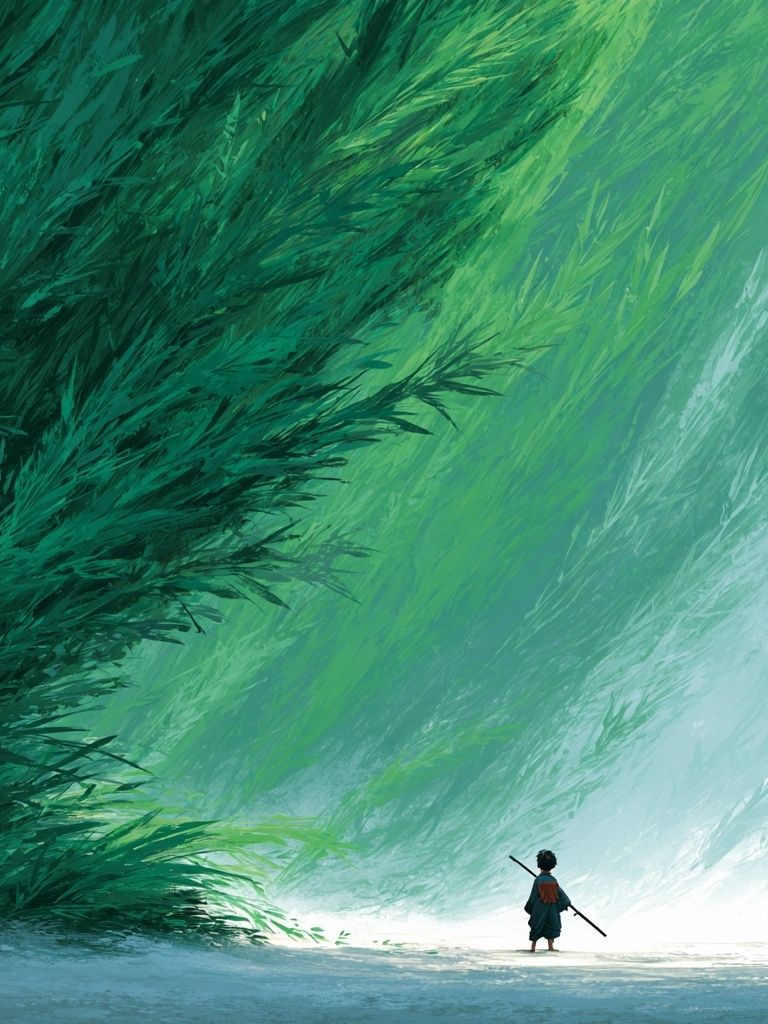 Child in a Lush Forest — Digital Art Print. poster — illustration art