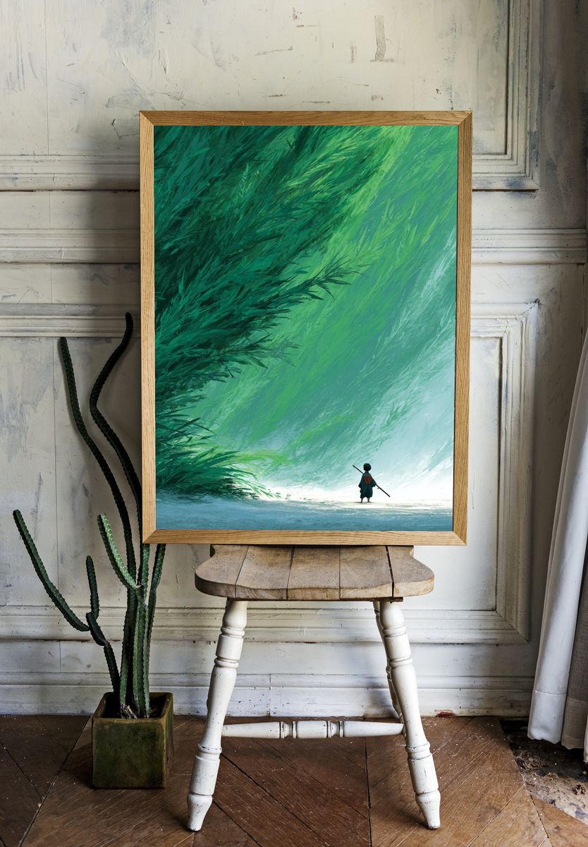 Child in a Lush Forest — Digital Art Print. — room view 1