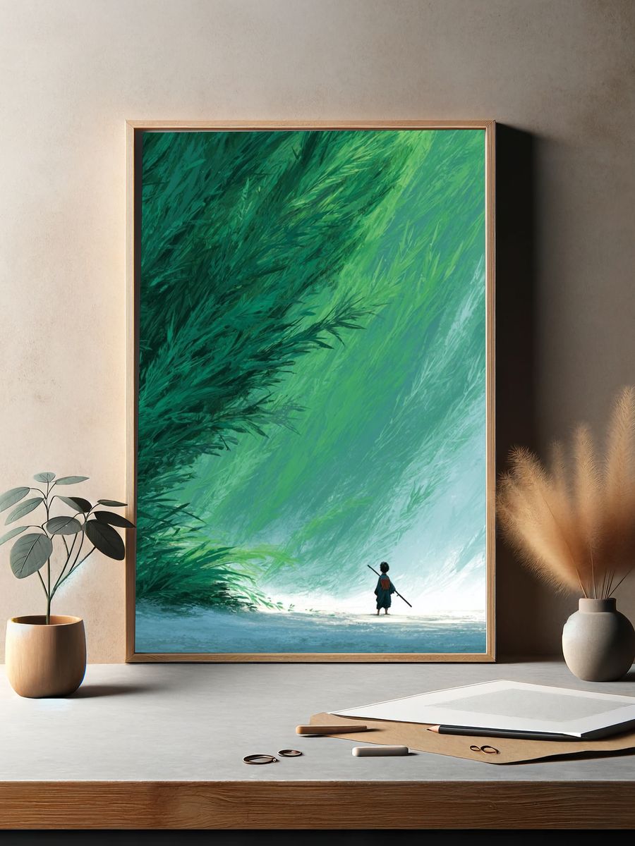 Child in a Lush Forest — Digital Art Print. — room view 2