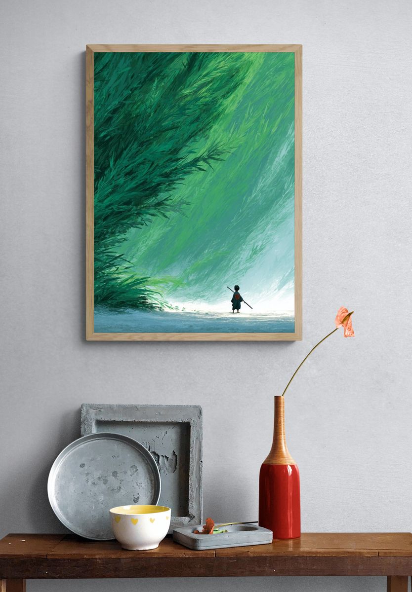 Child in a Lush Forest — Digital Art Print. — room view 3