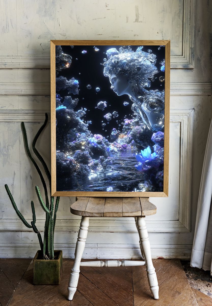 Ethereal Water Spirit — Digital Art Print. — room view 1