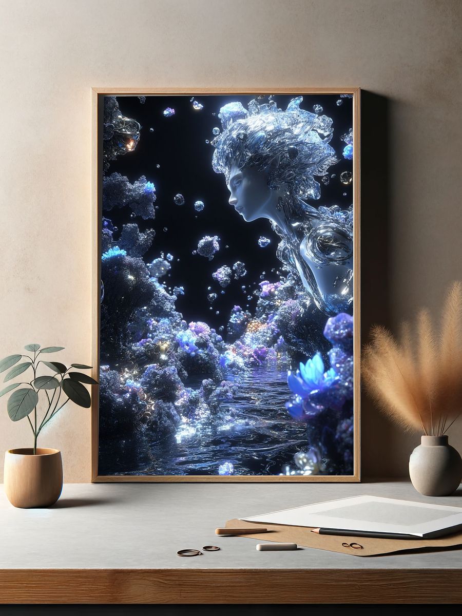 Ethereal Water Spirit — Digital Art Print. — room view 2