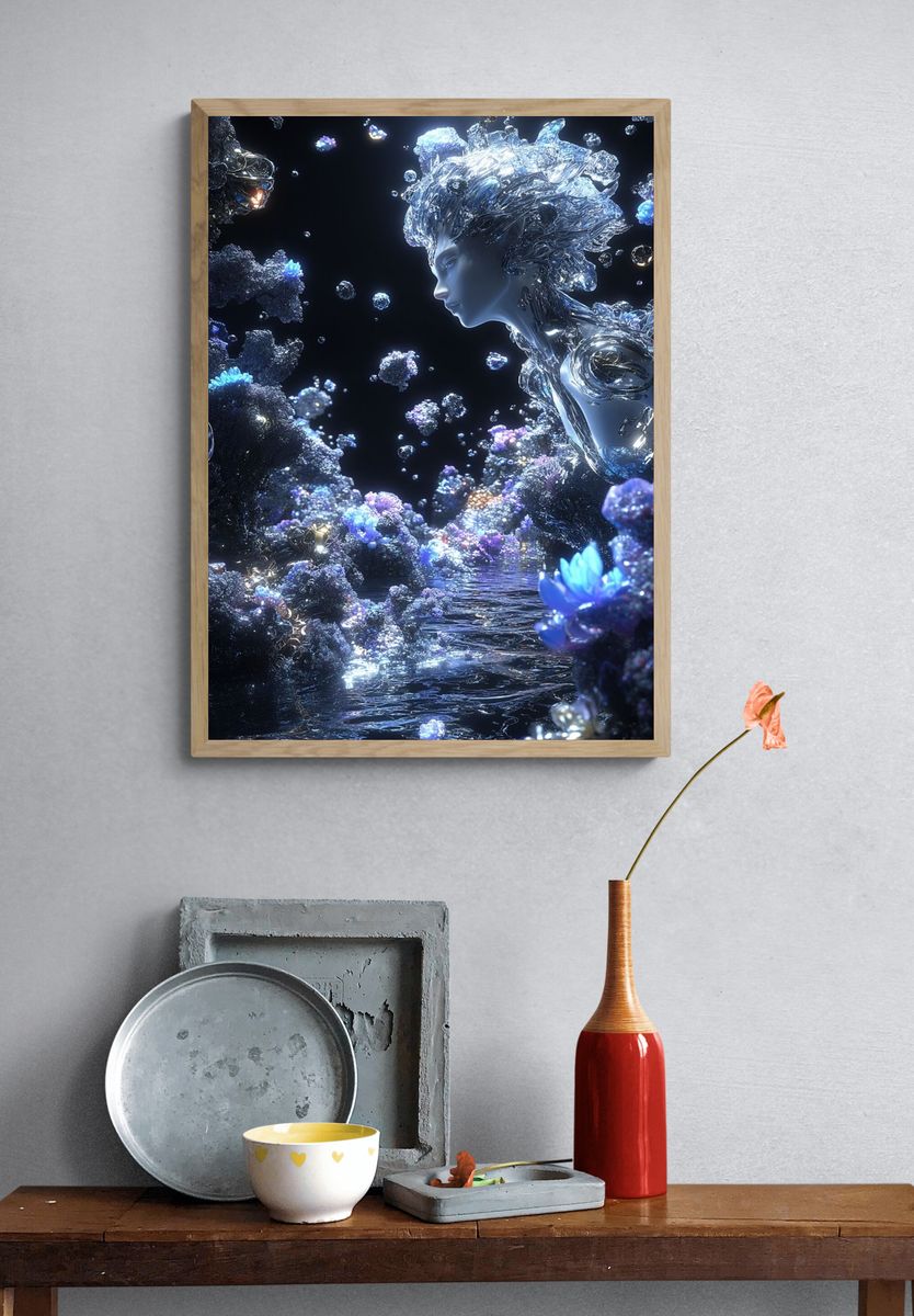 Ethereal Water Spirit — Digital Art Print. — room view 3