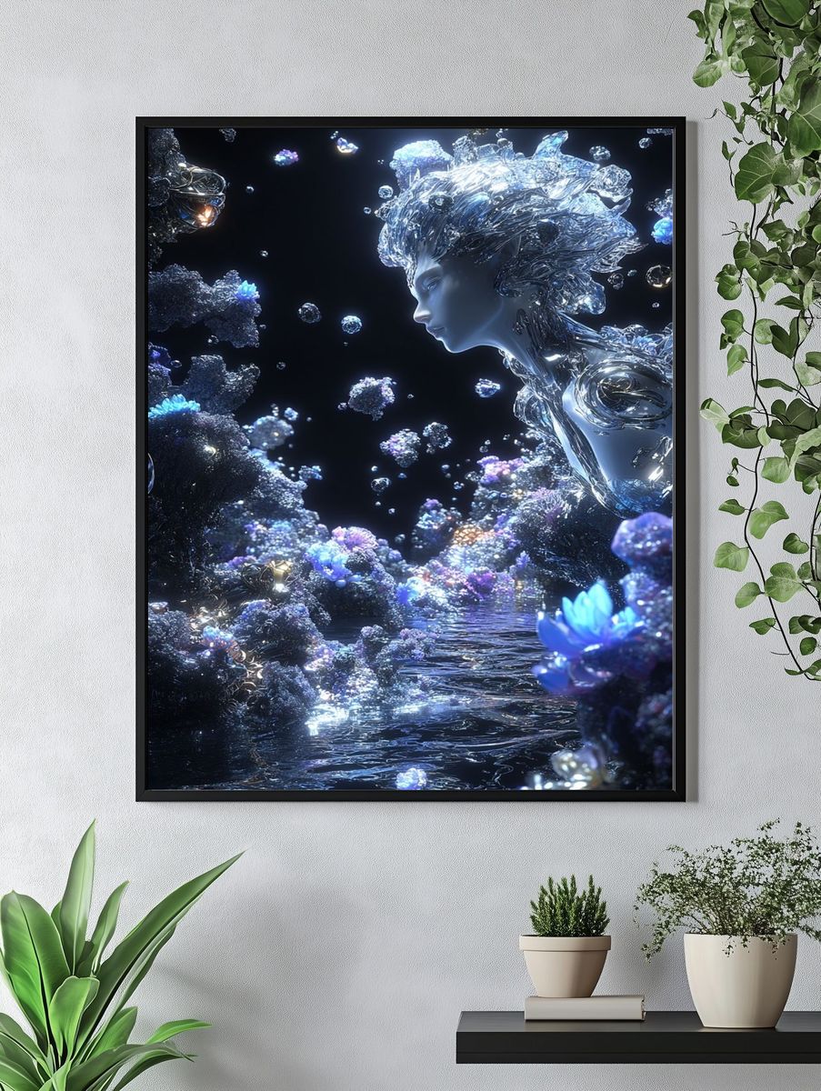 Ethereal Water Spirit — Digital Art Print. — room view 4
